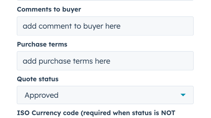 customize purchase terms and comments to buyer