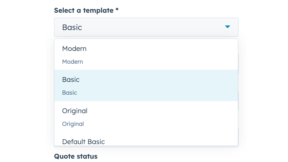 choose template from dropdown